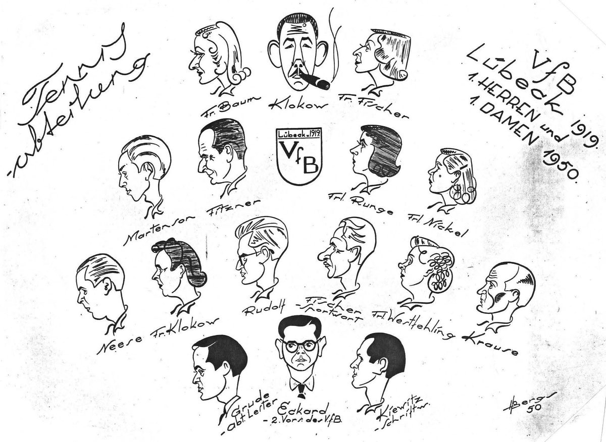 Karikatur der VfB-Tennisabteilung 1919 und 1950 – die Vorläufer des LTHC